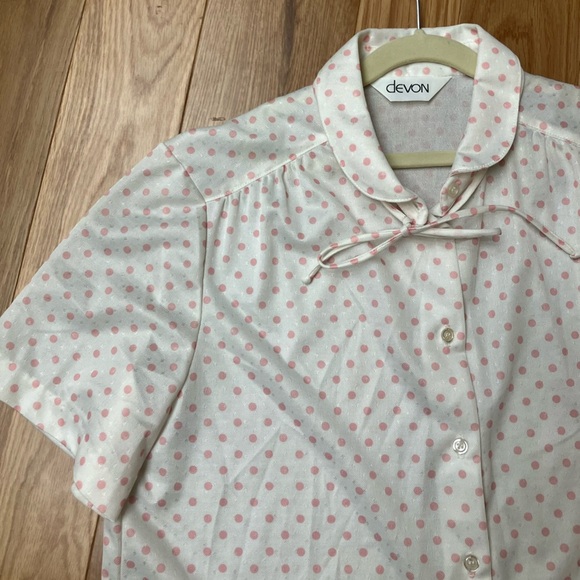Plus vintage polkadot with tie button down short sleeve top size 1X - Picture 3 of 4